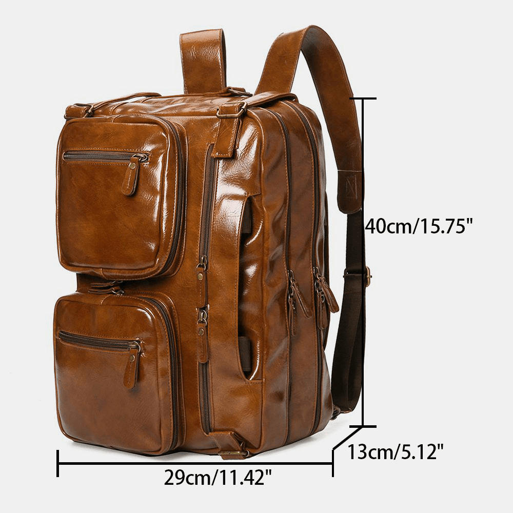 Ekphero Men Vintage Business Multi-Pockets Backpack Large Capacity Waterproof Multi-Carry Briefcase Crossbody Bag - MRSLM