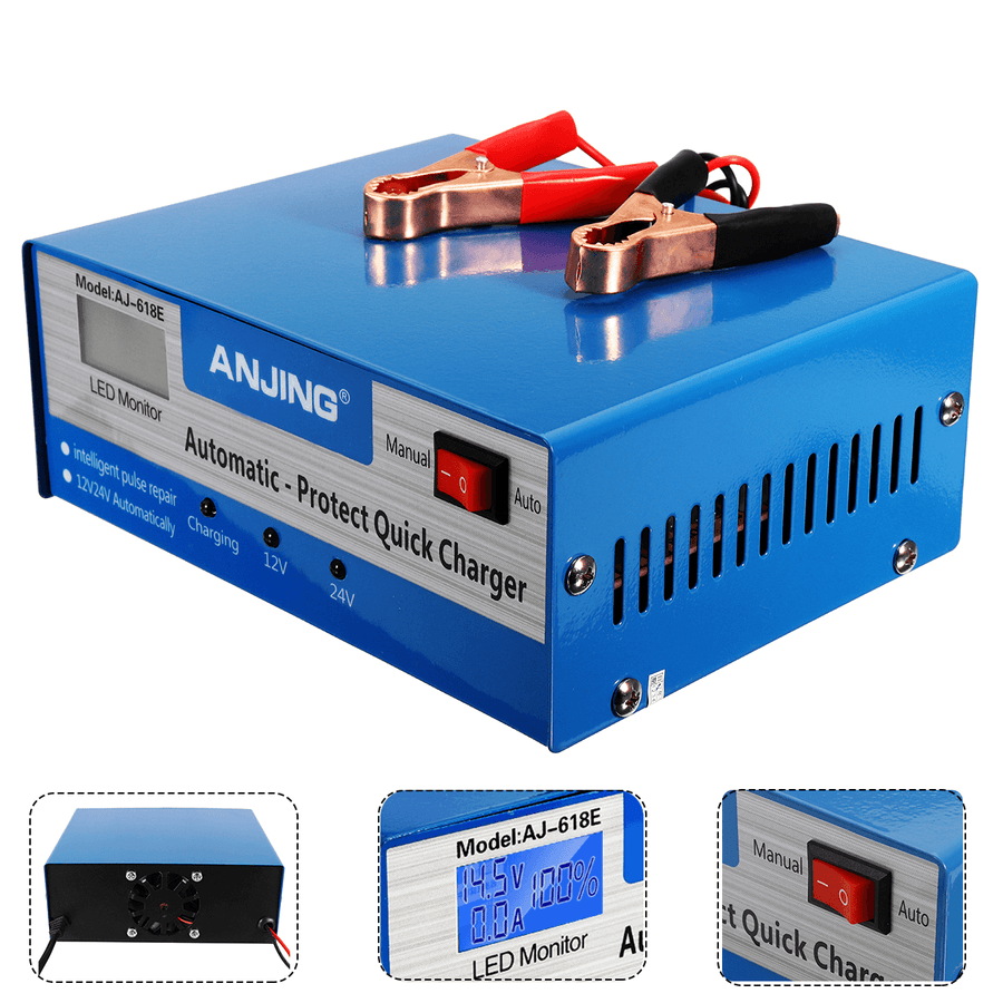 LCD 12V/24V Intelligent Automatic Battery Charger Pure Copper Charger Pulse Repair Type Maintainer for Lead Acid Battery - MRSLM