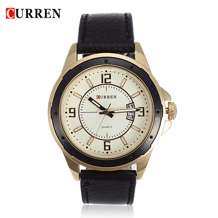 CURREN 8124 Black Gold Date Sport Leather round Men Wrist Watch - MRSLM