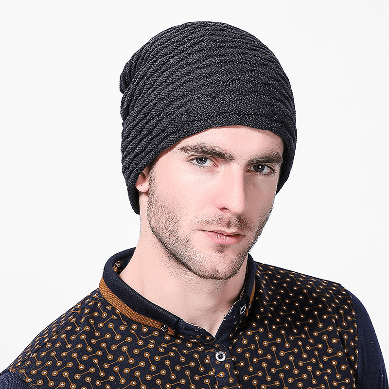 Men Women Stripe Knitted Thicker Warm Beanie Cap - MRSLM