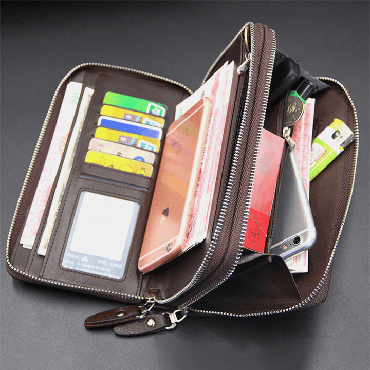 Men Faux Leather Large Capacity Business 5.8 Inch Phone Clutch Wallet Multi-Slot Card Holder Wallet - MRSLM