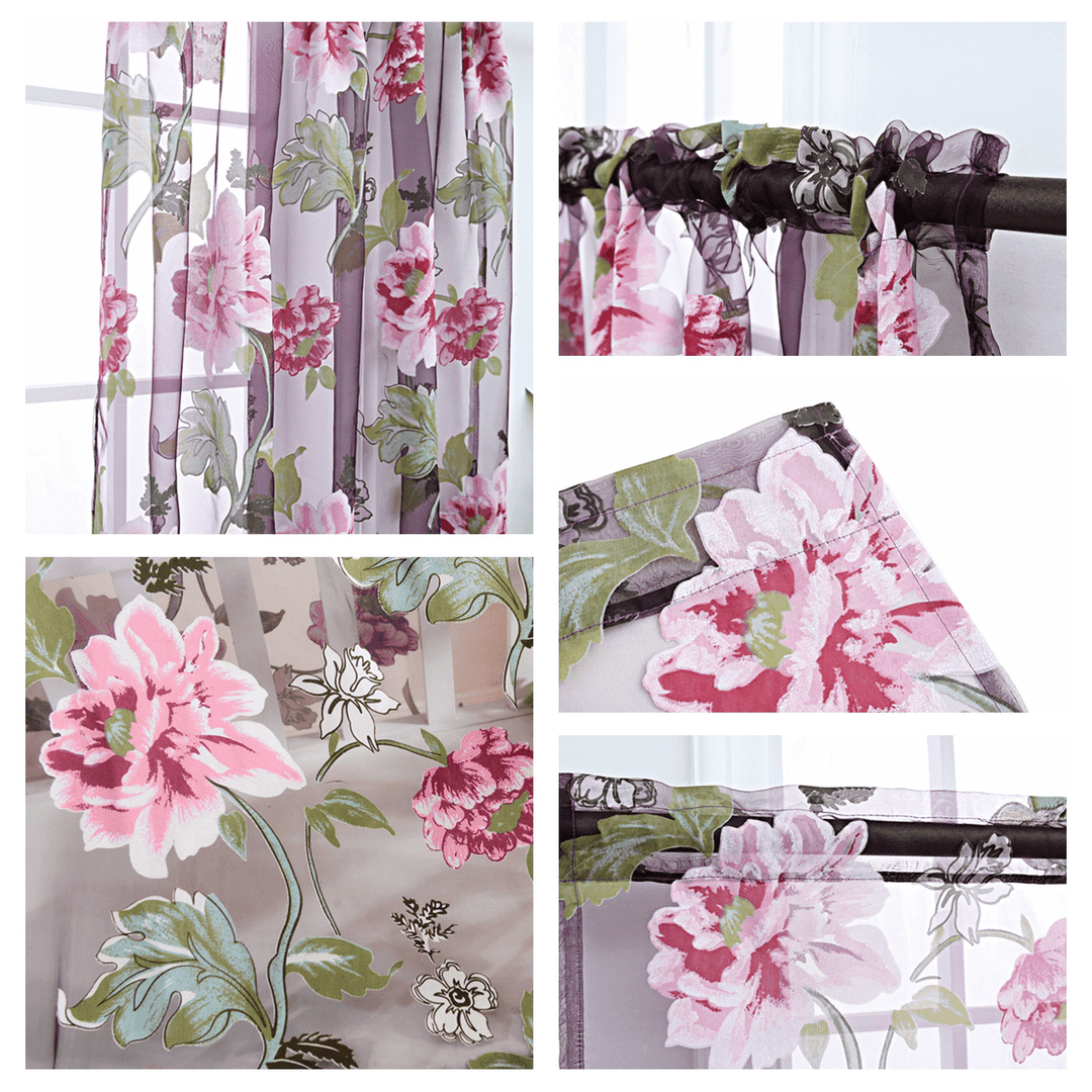 3 PCS Kitchen Curtain Washable Rod Pocket Curtain Tier Embroidered Floral Sheer Curtain - MRSLM