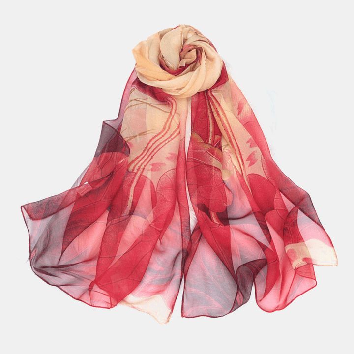 Women Georgette Colored Flower Printing Elegant Long Thin Silk Scarf Shawl - MRSLM