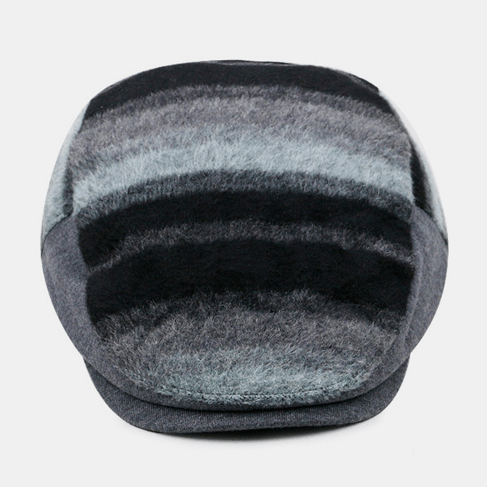 Unisex Woolen Color Matching Striped Beret British Retro Autumn Winter Warm Outdoor Sunshade Painter Hat - MRSLM