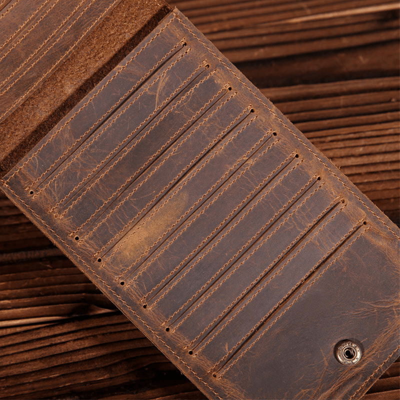 Vinatge Genuine Leather Long Wallet Card Holder Thin Slip for Men - MRSLM