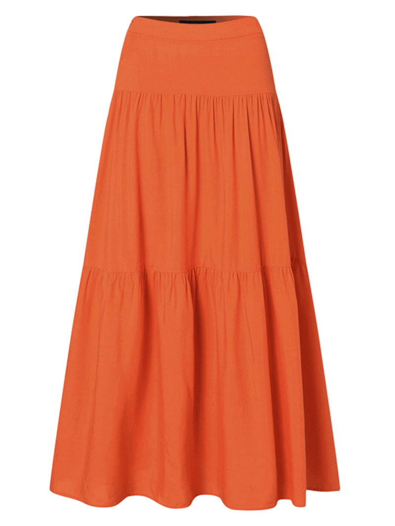 Casual Loose High Waist Pleating Side Zipper Long Skirts for Women - MRSLM