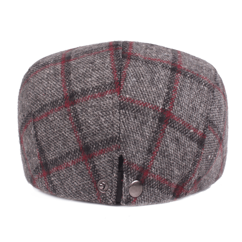 Mens Womens Winter Woolen Plaid Painter Beret Caps Outdor Adjustable Peaked Cap - MRSLM