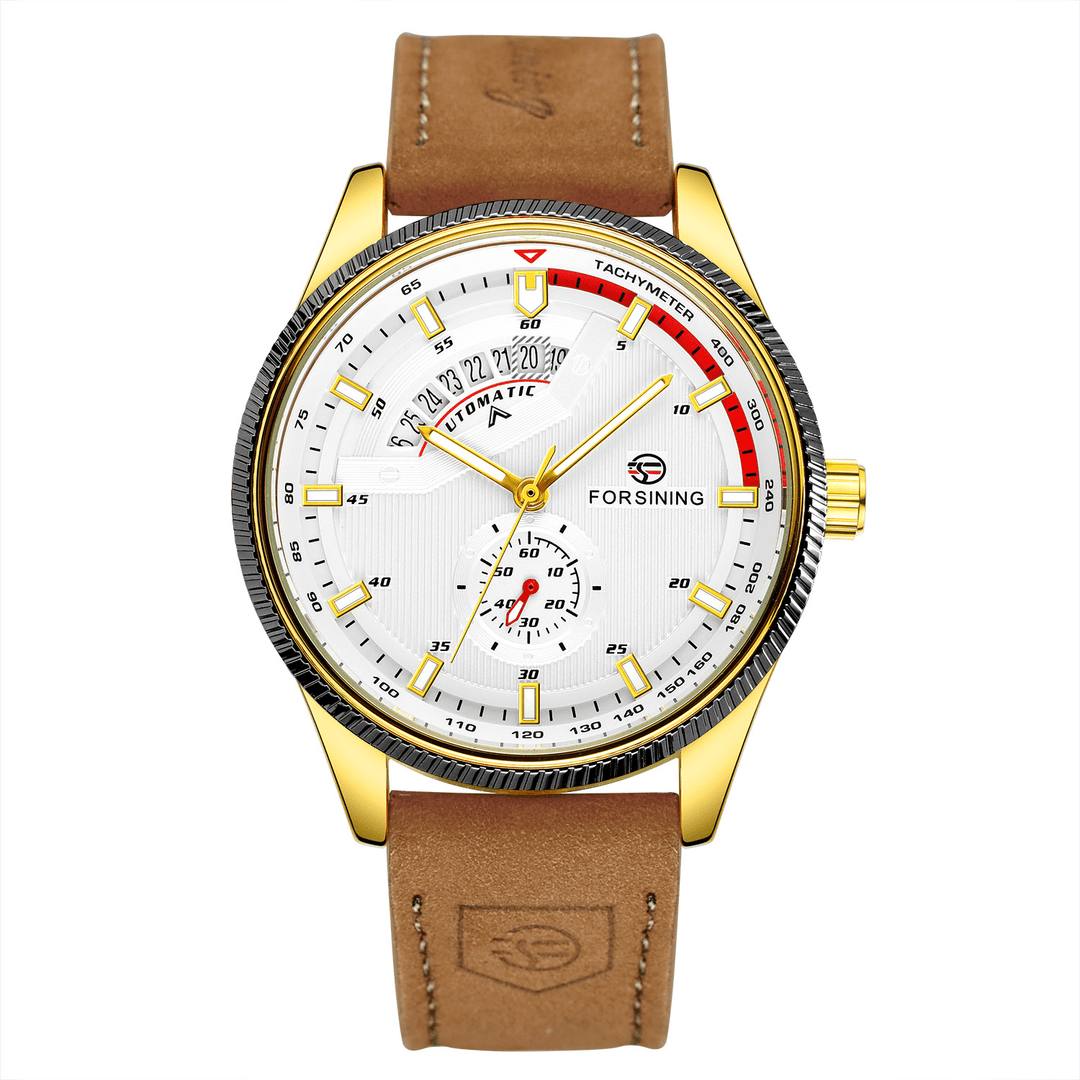 FORSINING FSG8230 Fashion Casual with Calendar Dial Genuine Leather Strap 3ATM Waterproof Men Automatic Mechanical Watch - MRSLM