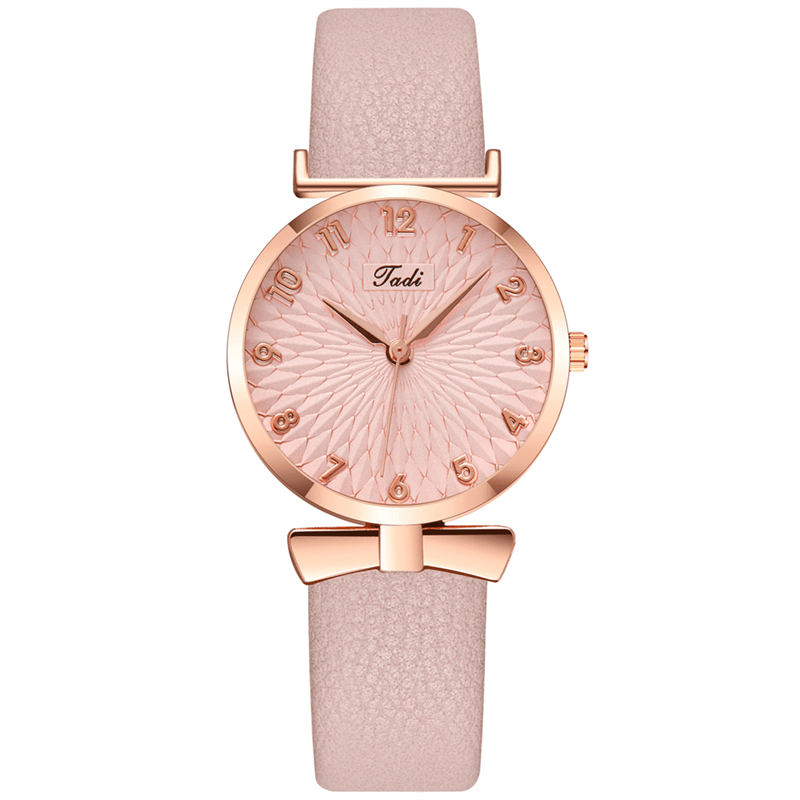 Business Elegant Women Watch Leather Band Petal Gradient Pattern Dial Adjustable Clasp Quartz Watch - MRSLM