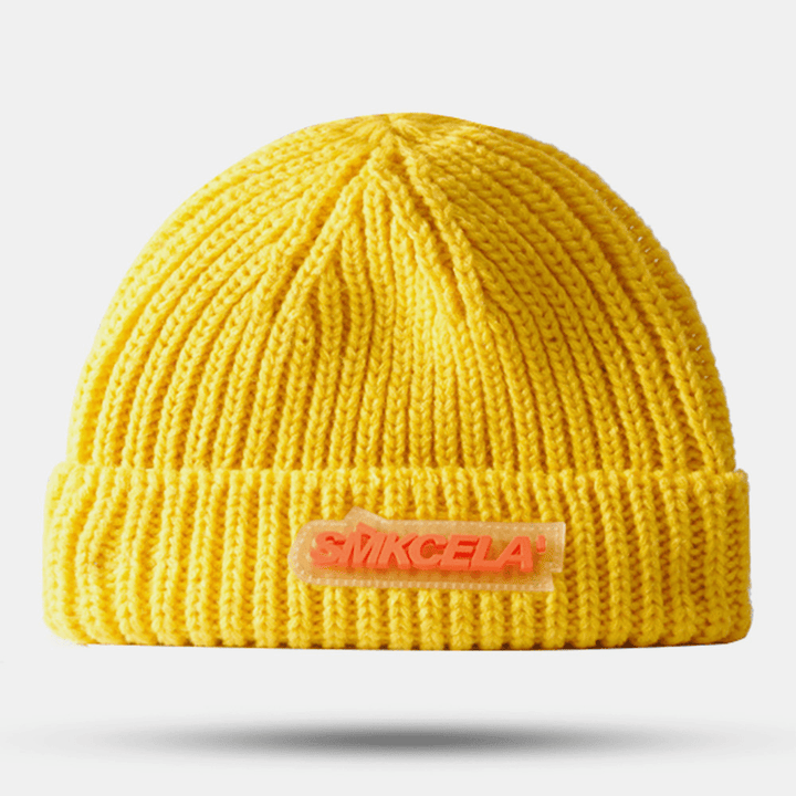 Unisex Three-Dimensional Rubber Letter Knitted Cap Winter Outdoor Thicken Warm Brimless Beanie Hat - MRSLM