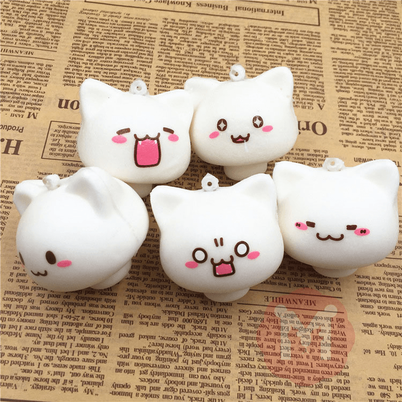 Squishy Toys Mushroom Cat Kawaii Cartoon Cute Face Decor Bag Cell Phone Straps - MRSLM