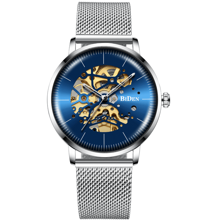 BIDEN BD0052 Mesh Stainless Steel Band Automatic Mechanical Watch Business Style Men Watch - MRSLM