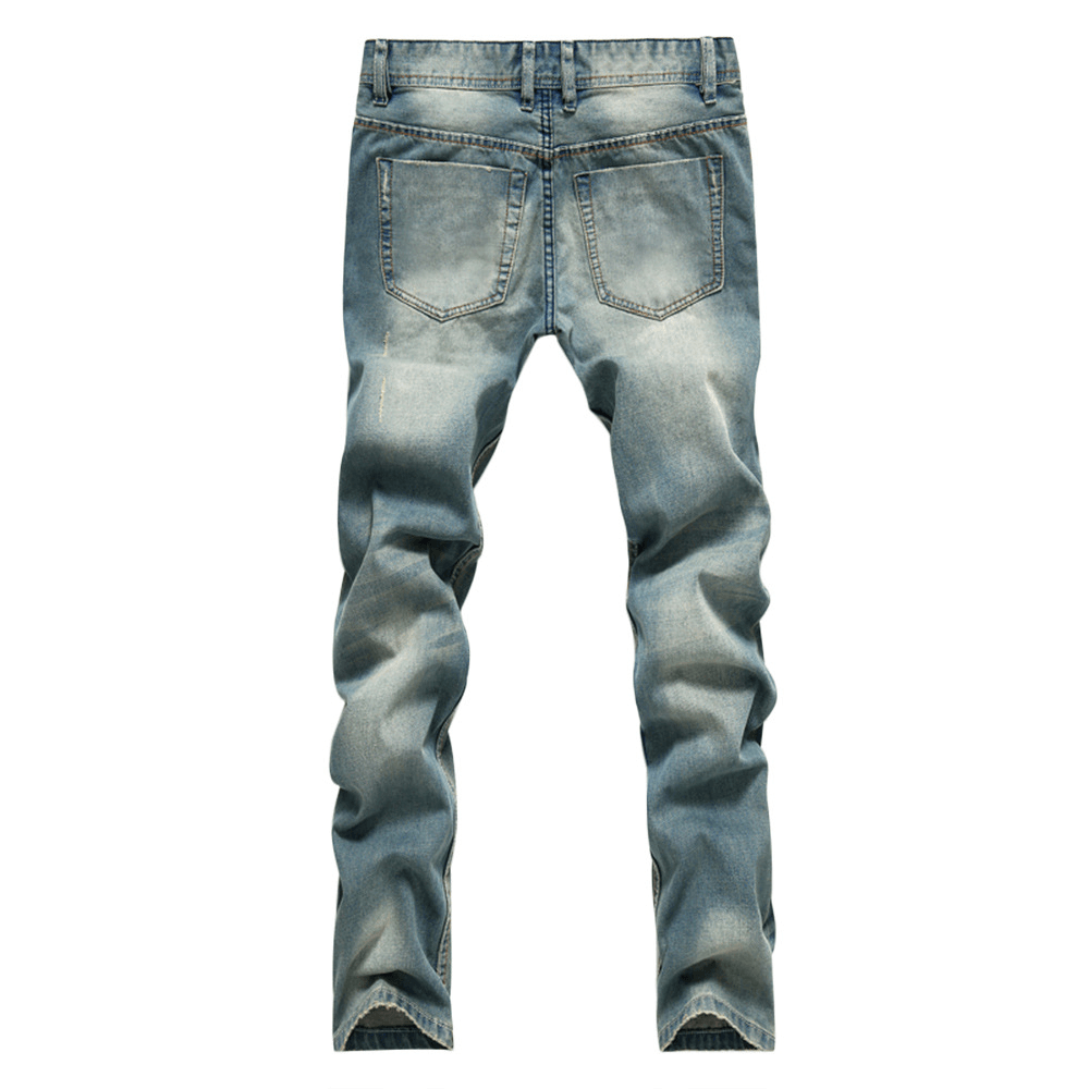 Straight Light-Colored Nostalgic Button Hole Men'S Denim Trousers - MRSLM