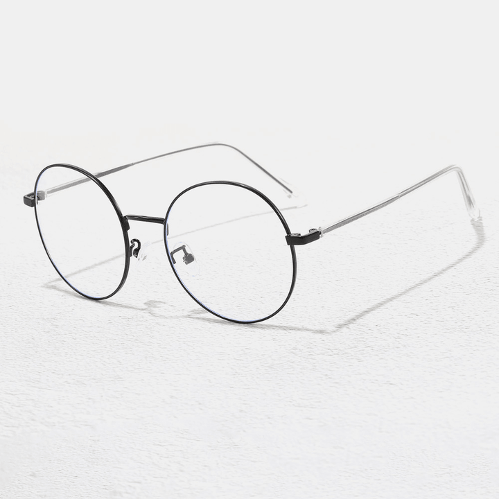 Unisex Simple Natural round Frame Anti-Blue Glasses Metal Frame Resin Len Flat Glasses - MRSLM