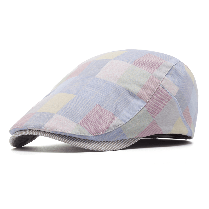 Women Cotton Plaid Flat Beret Caps Classic Outdoor Adjustable Ivy Gatsby Newsboy Cap - MRSLM