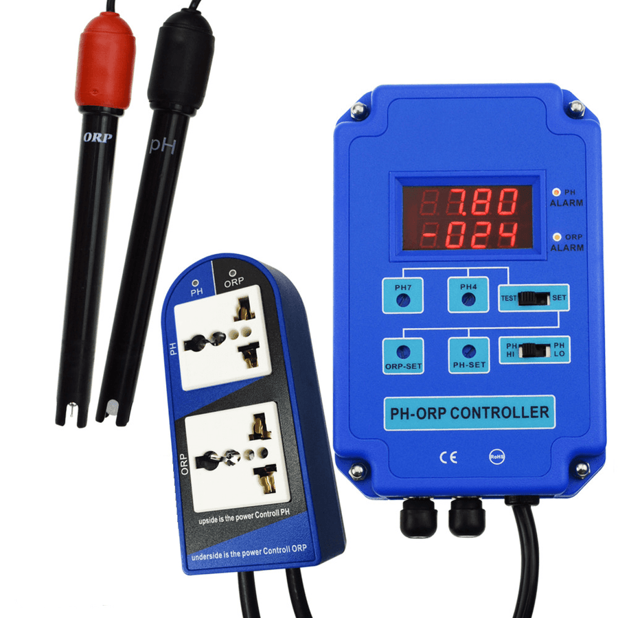 Digital PH ORP Meter 2 in 1 Controller Monitor W/ Output Power Relay Control Electrode Probe BNC for Aquarium Hydroponics Plants - MRSLM