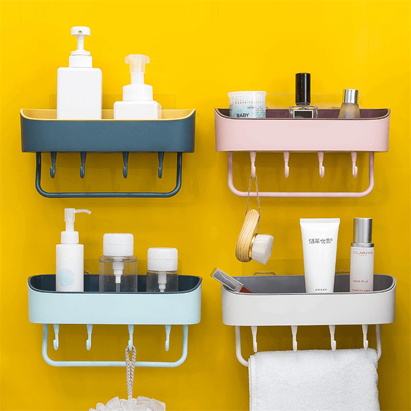 Bathroom Shelf Organizer Bath Shower Gel Shampoo Holder Storage Rack Punch Free - MRSLM