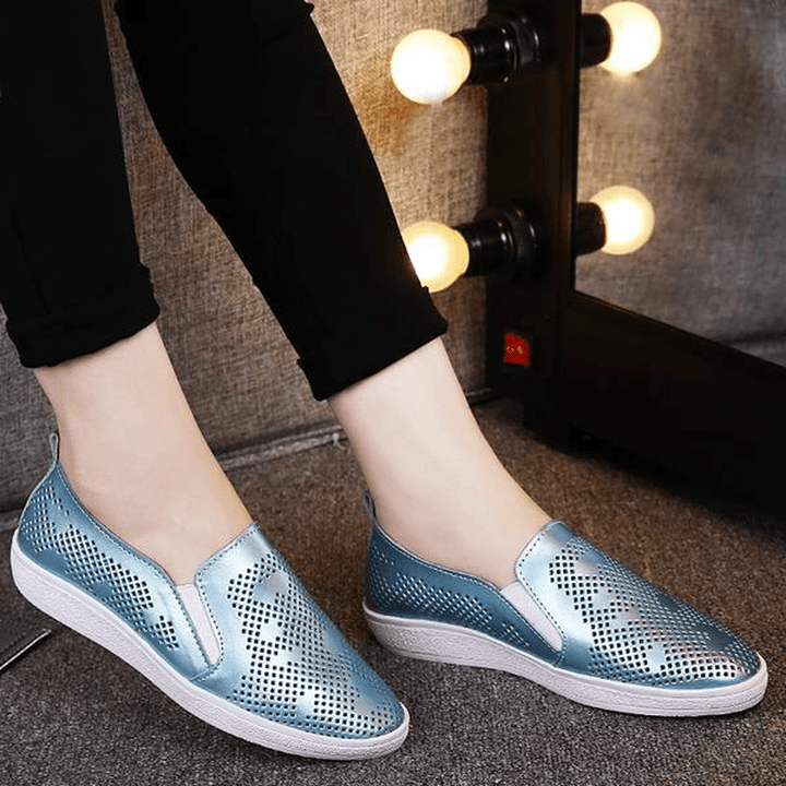 Women Casual Breathable Loafers Hollow Out Slip-On Soft Sole Flat Shoes - MRSLM