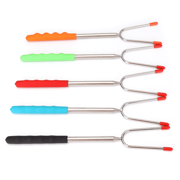 5Pcs 45'' Extendable Roasting Sticks BBQ Fork Telescoping Skewers Cooking Tool - MRSLM