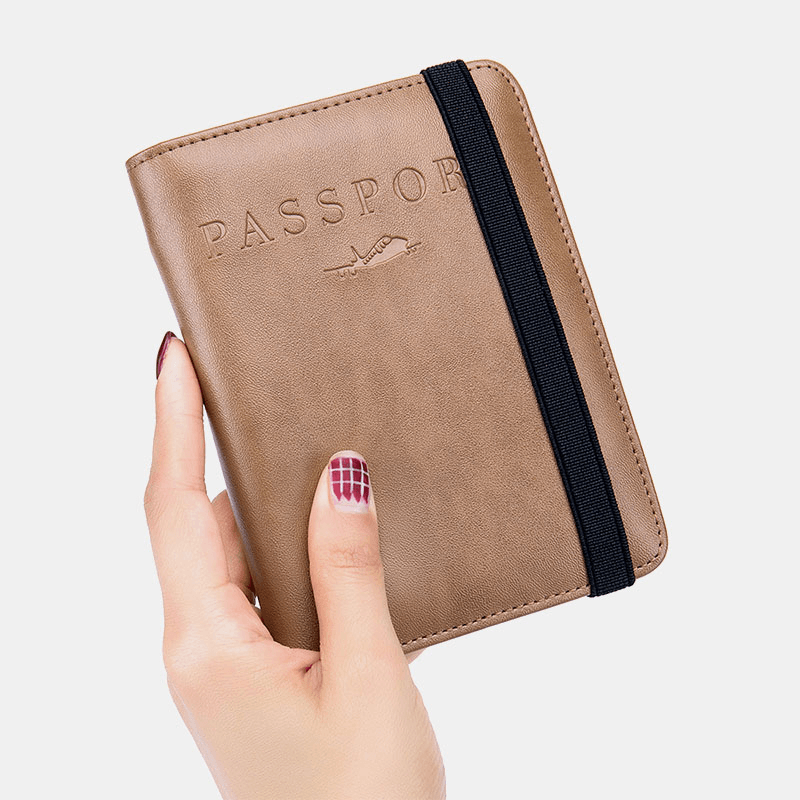 Unisex Genuine Leather RFID Multifunction Multi-Card Slot Travel Passport Bag Wallet with Elastic Strap - MRSLM