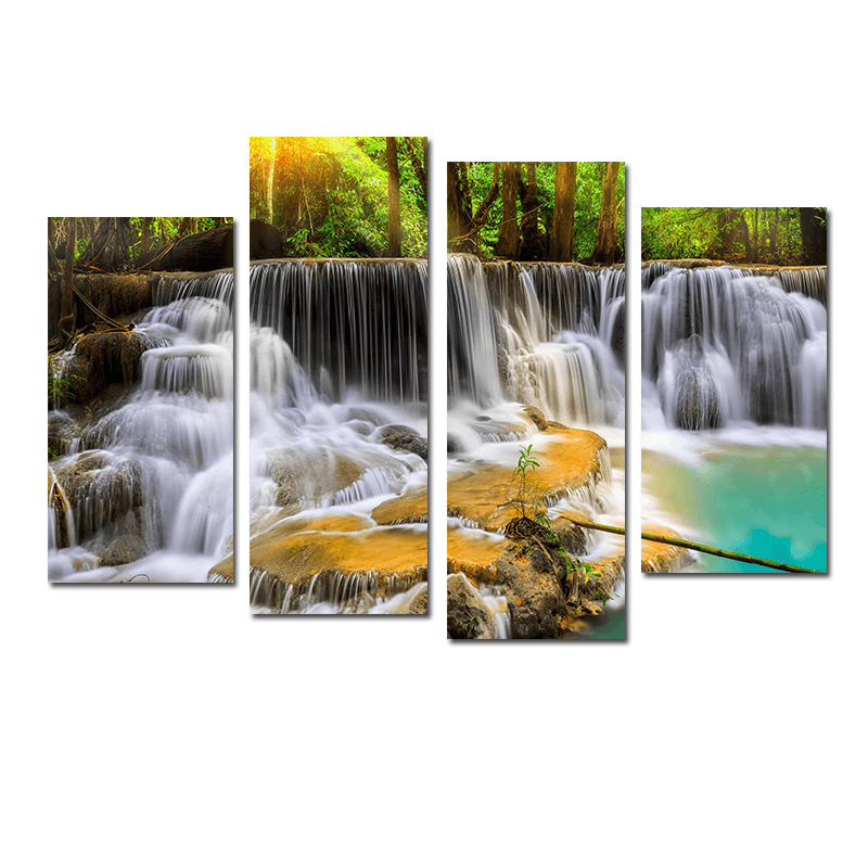 Miico Hand Painted Four Combination Decorative Paintings Ancient Small Waterfall Wall Art for Home Decoration - MRSLM