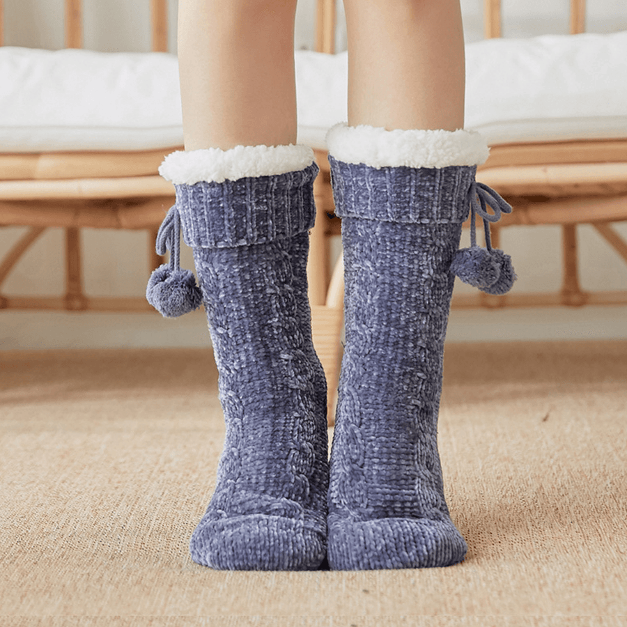 Women Warm Winter Outdoor Solid Color plus Velvet Thicken Home Sleep Socks Tube Socks with Fluff - MRSLM