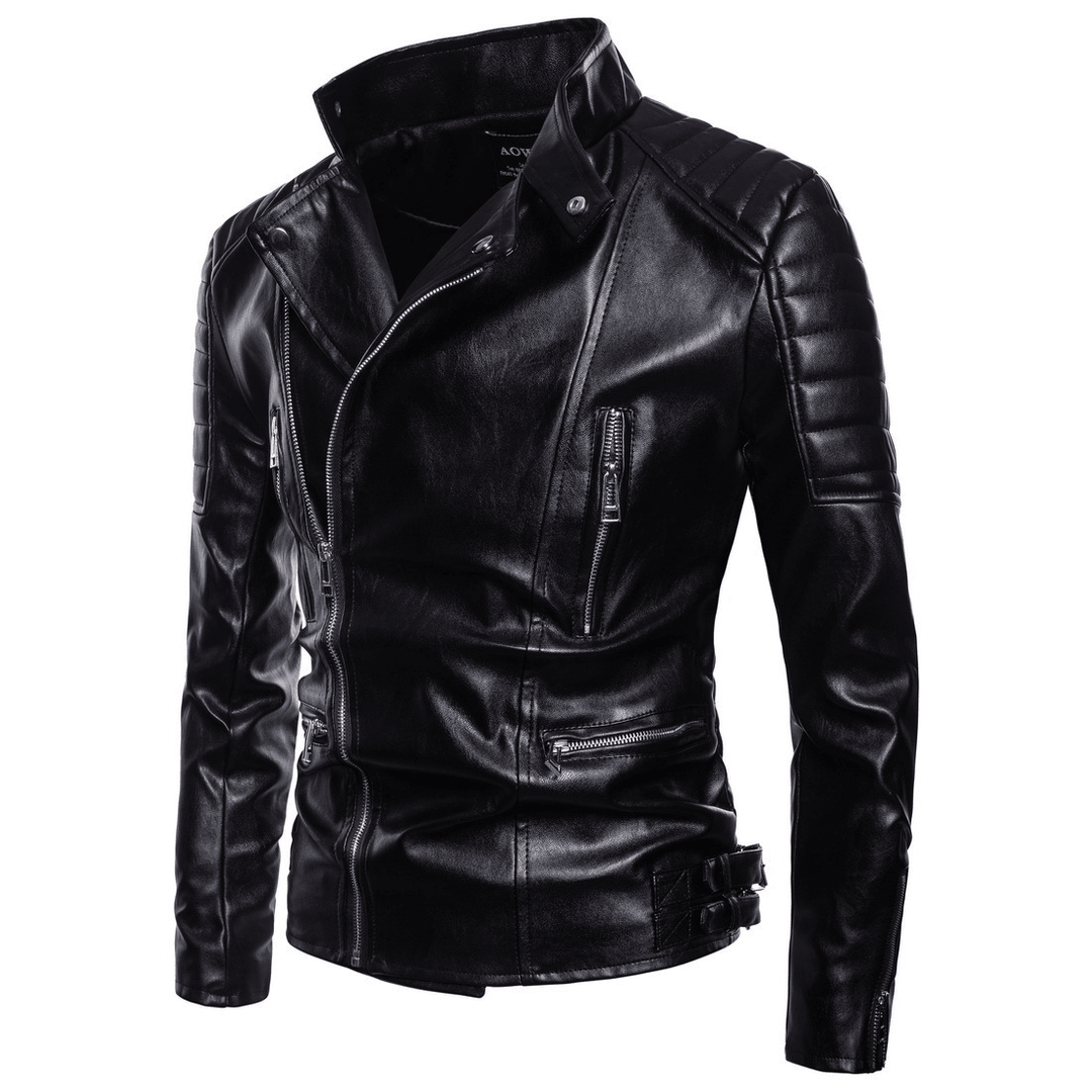 Lapel Zip Cardigan Fitted Leather Jacket - MRSLM