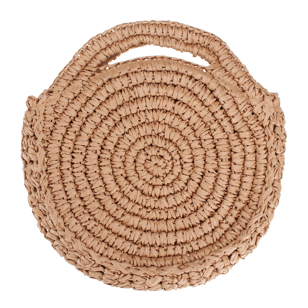 Round Straw Bag Beige White Women Rattan Circle Handwoven Shoulder Bag Crossbody Bag - MRSLM