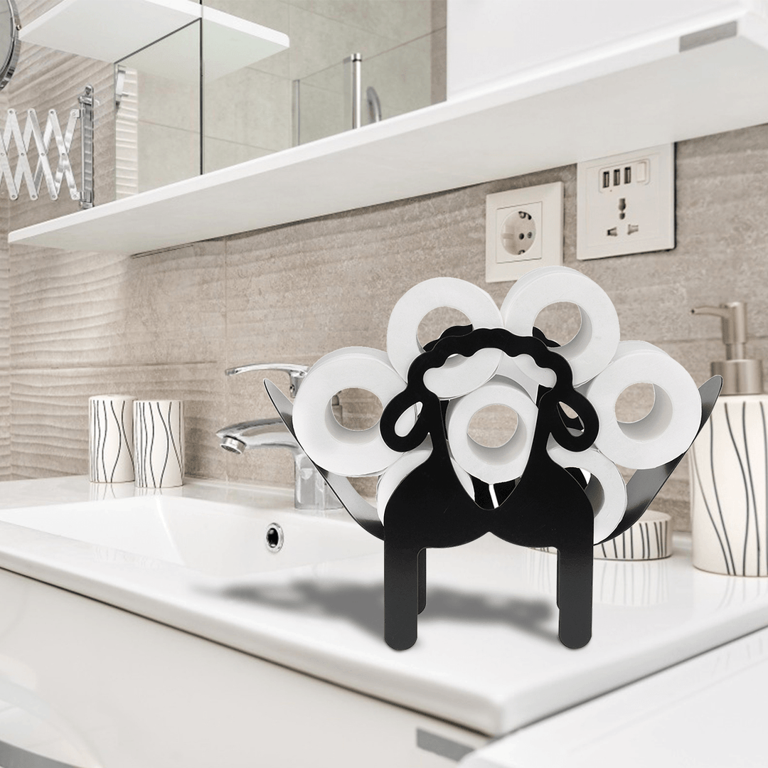 Black Toilet Paper Holder Metal Sheep Shape Tissue Storage Rack - MRSLM