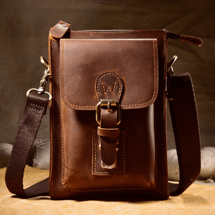 Men Genuine Leather One-Shoulder Bag Vintage Causal Bag - MRSLM