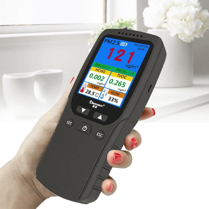 AQI Air Quality Analysis Tester PM1.0 PM2.5 PM10 HCHO TVOC Temperature Humidity Monitor Gas Detector Analyzer Measuring Tool - MRSLM