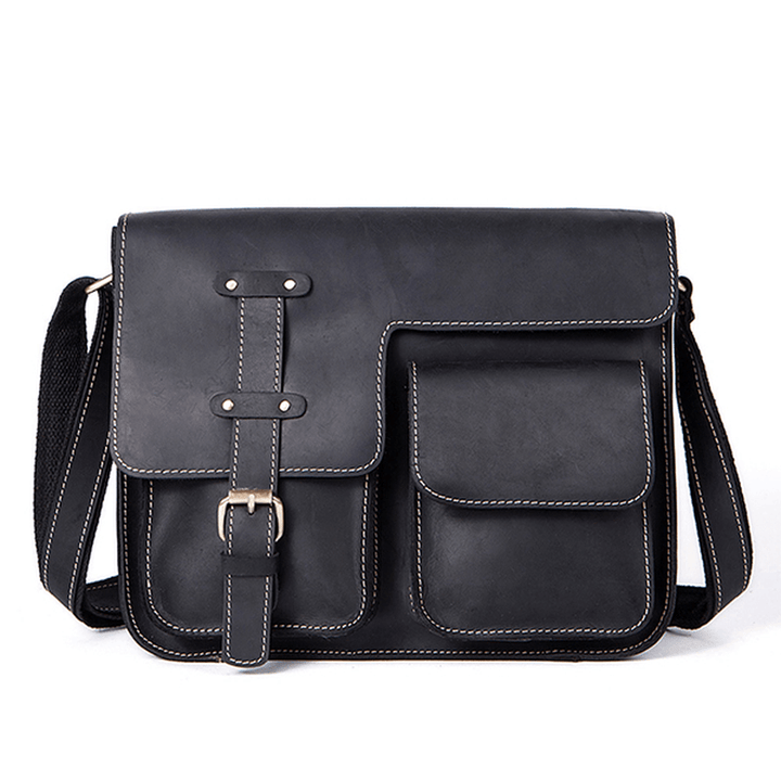 Ekphero Men Genuine Leather Multifunctional Minimalist Retro Shoulder Crossbody Bag - MRSLM