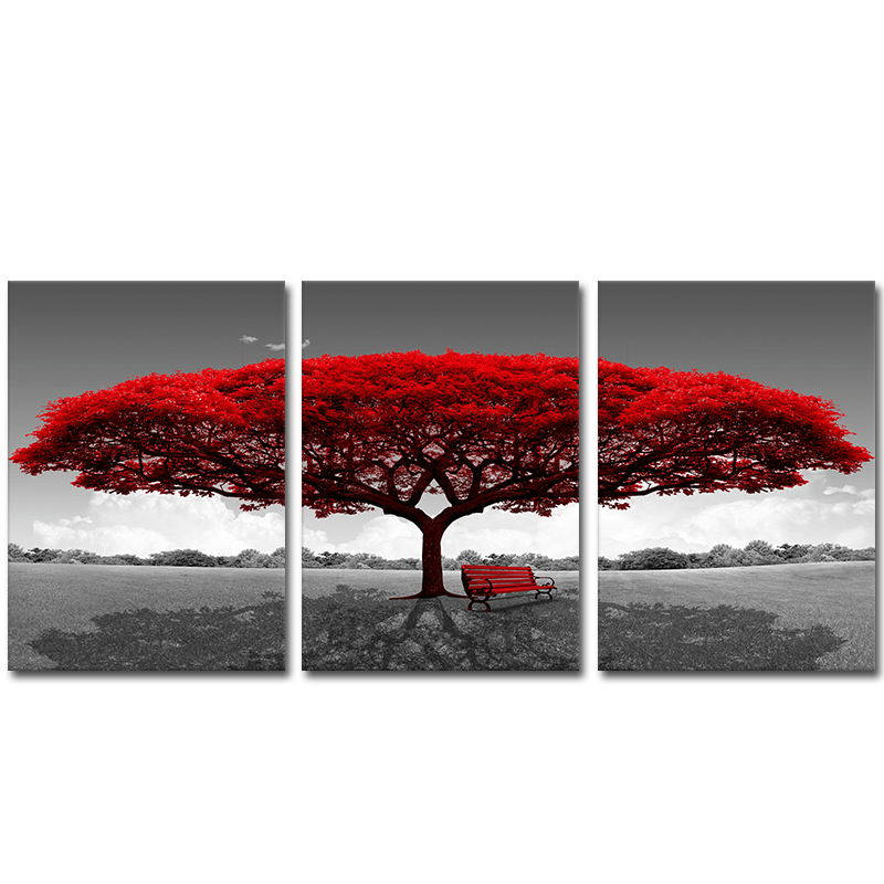 Miico Hand Painted Three Combination Decorative Paintings Redwood Tree Wall Art for Home Decoration - MRSLM