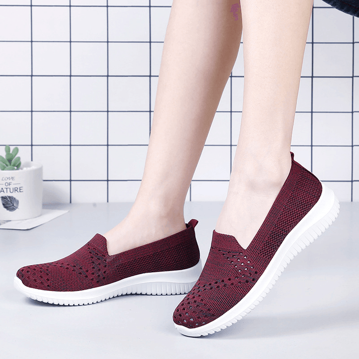 Women Comfortable Mesh Slip on Pattern Sport Walking Shoes - MRSLM