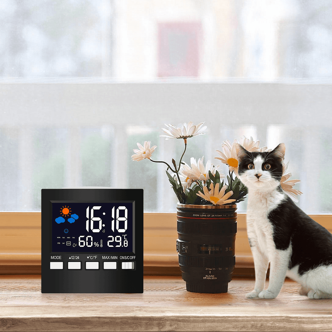 DC-001 Digital Temperature Humidity Alarm Clocks LCD Weather Station Display Clock - MRSLM