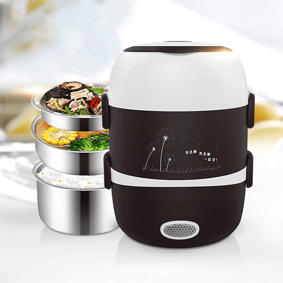 Electric Rice Cooker Stainless Steel 3 Layers Steamer Warmer Heating Lunch Box - MRSLM