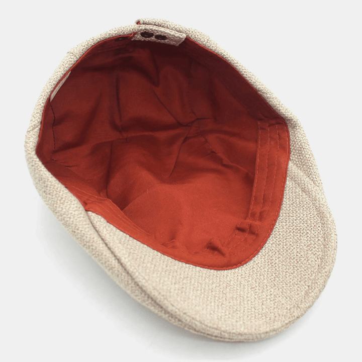 Men Cotton Linen Solid Color Retro Casual Sunshade Forward Cap Beret Cap Flat Cap Painter Hat - MRSLM