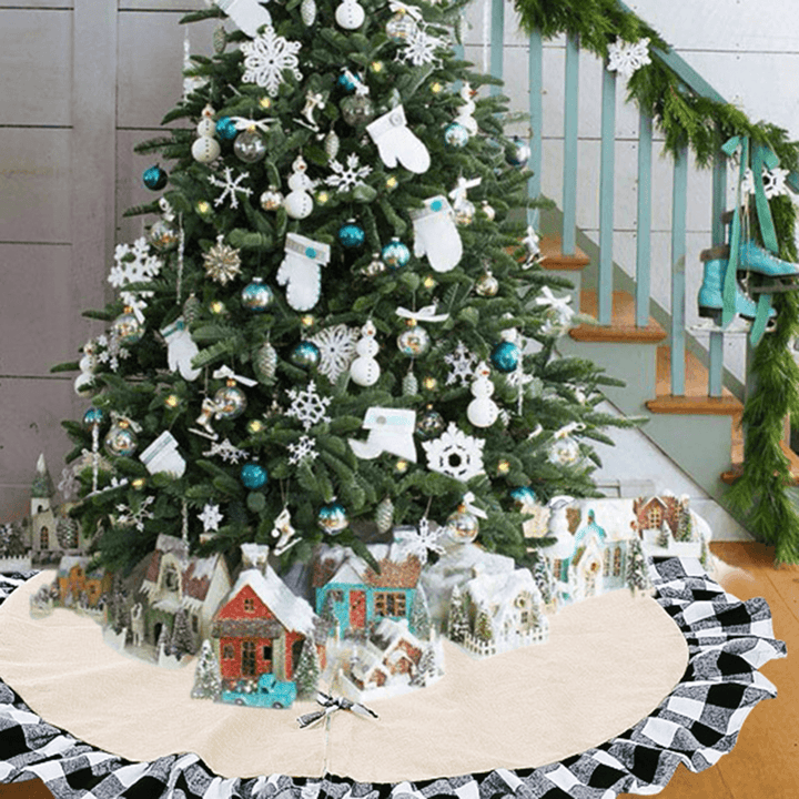 2020 Christmas Linen Lattice Tree Skirt round Carpet Christmas Decorations for Home Floor Mat New Year Xmas Tree Skirts - MRSLM