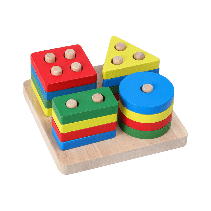 Wooden Toys Rattles Educational Toy Rainbow Blocks Montessori Baby Colorful Kids Music - MRSLM