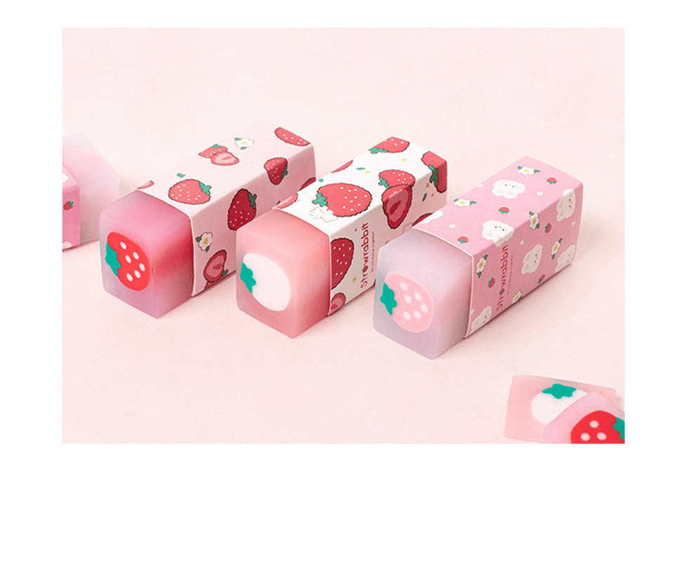 Lovely Strawberry Sandwich Eraser Portable Wipe Clean Eraser Drawing Writing Rubber Student Stationery - MRSLM