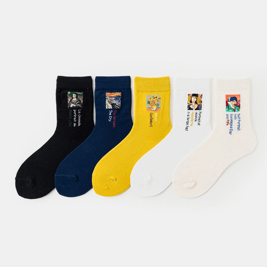 Unisex European Style World Famous Painting Series Retro Oil Painting Cerative Tube Socks - MRSLM