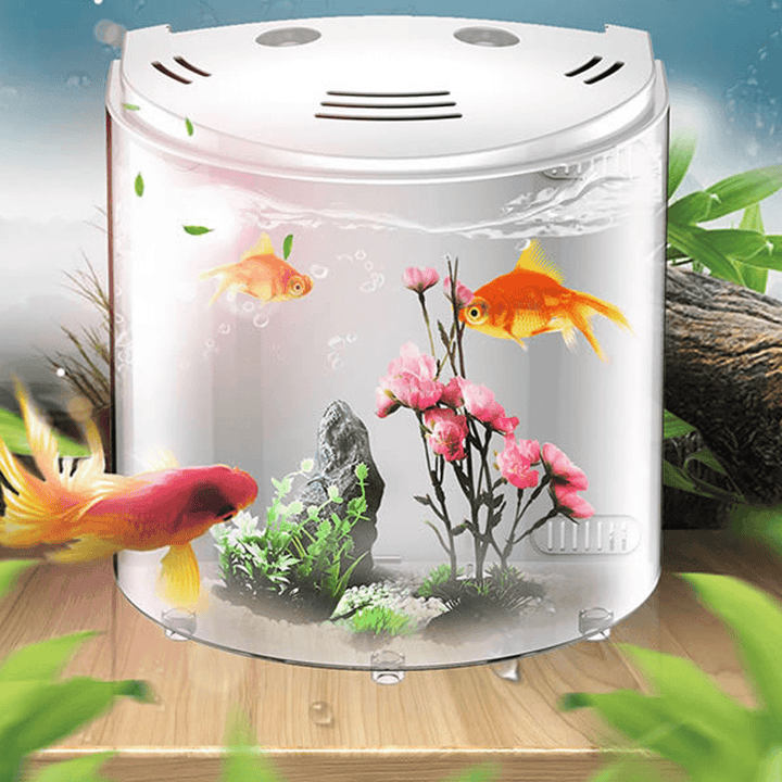 5L USB LED Small Fish Tank 180° Open Acrylic Half Moon Mini Aquarium Decor - MRSLM