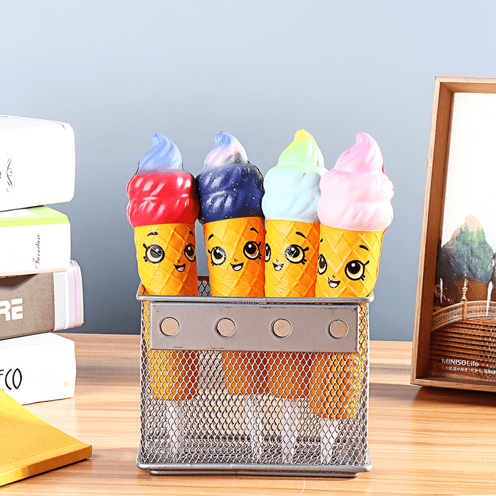 Squishy Pen Cap Smile Face Ice Cream Cone Slow Rising Jumbo with Pen Stress Relief Toys Student Office Gift - MRSLM