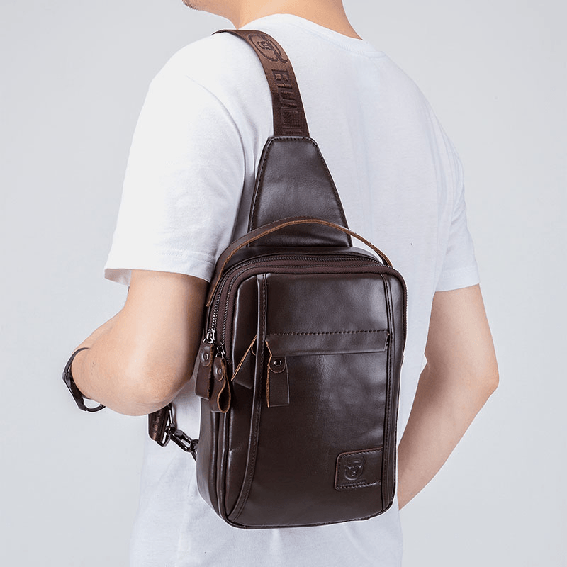Bullcaptain Vintage Genuine Leather Chest Bag Crossbody Bag Shoulder Bag - MRSLM