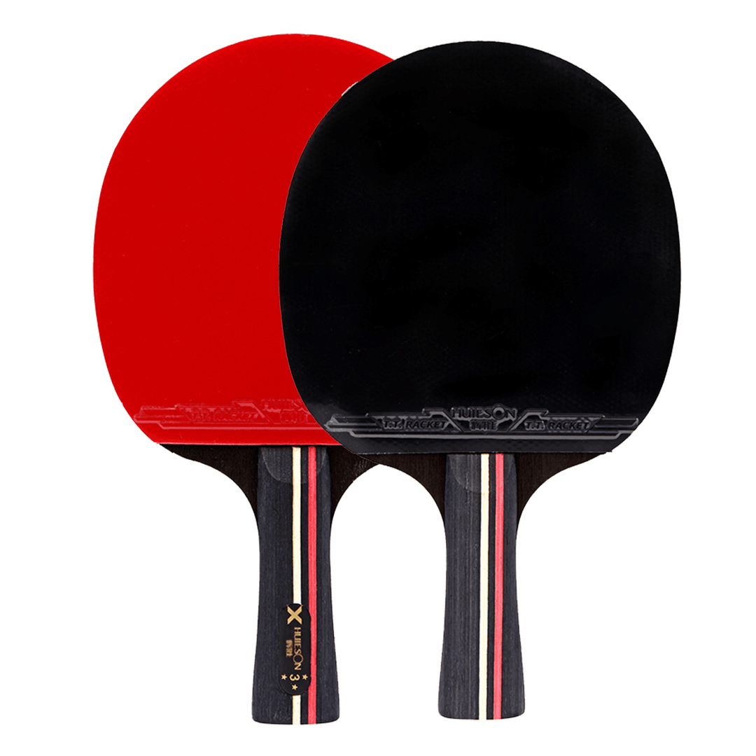 1 Pair Table Tennis Racket Wood Rubber Long/Short Handle Paddle Outdoor Sport Training Ping Pong Paddle Bat with 3 Balls - MRSLM