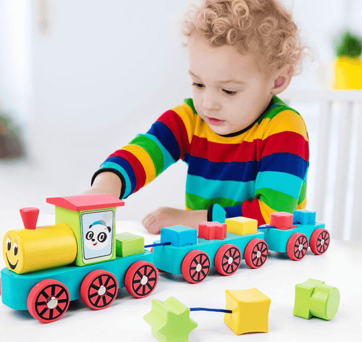 Children'S Educational Train Blocks Classic Wood Train-Wooden Toys Shape Sorters and Stackable Wooden Blocks - MRSLM