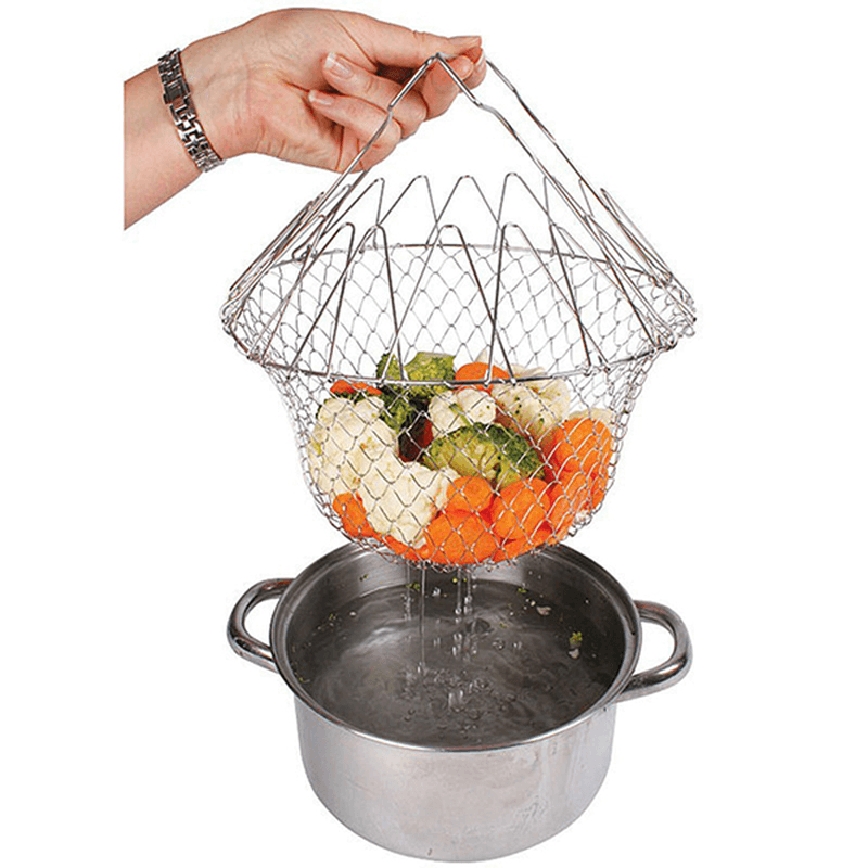 Stainless Steel Foldable Basket Fried Potato Chips Strainer Outdoor BBQ Picnic Storage Baskets - MRSLM