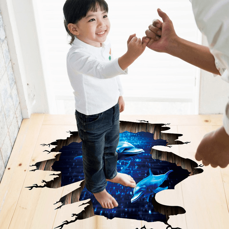 Miico Creative 3D Deep Sea Dolphin Removable Home Room Decorative Wall Floor Decor Sticker - MRSLM