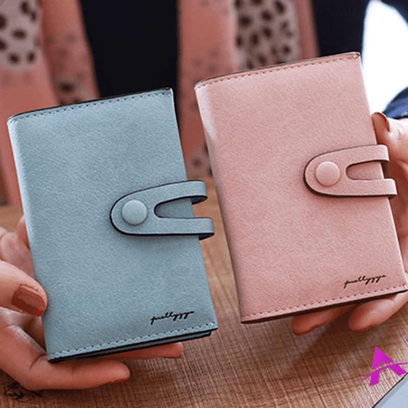 Women PU Solid Short Wallet 20 Card Slot Card Holder Concise - MRSLM