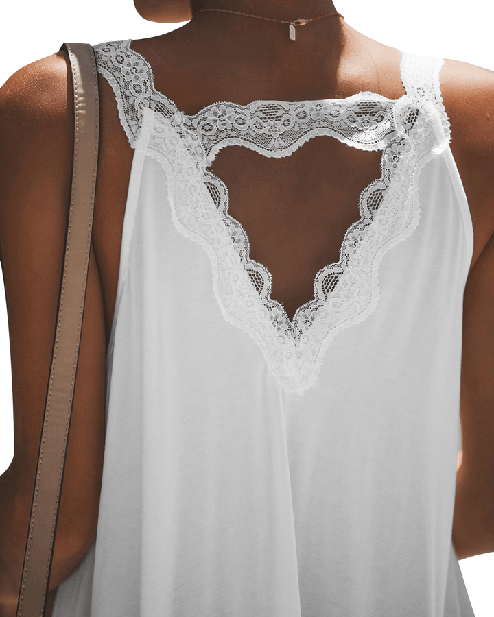 Casual Summer V-Neck Lace Patchwork Sleeveless Tank Top - MRSLM